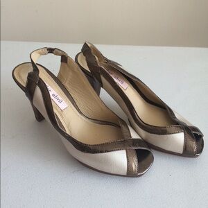 Size 36 Pilar Abril Cream and Beige Peeptoe Pumps